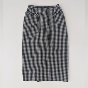 Vintage 90s black white plaid midi skirt with tiny pockets